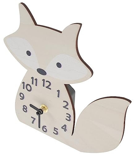 PRETYZOOM Holz Wanduhr Fuchs Form Geräuschlos Batteriebetrieben Schlafzimmer Kinderzimmer Dekoration