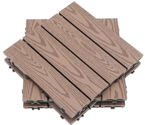 Lot de 22 dalles de terrasse, 30 x 30 cm, en WPC, aspect bois, revêtement de sol, avec système de clic, café, pour balcon, jardin (café)