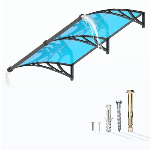 Pensilina da Esterno 200x100 cm in Policarbonato con Grondaia Integrata, Baldacchino Tettoia per Porta, Finestra e Veranda, con Protezione UV, Antipioggia e Antineve