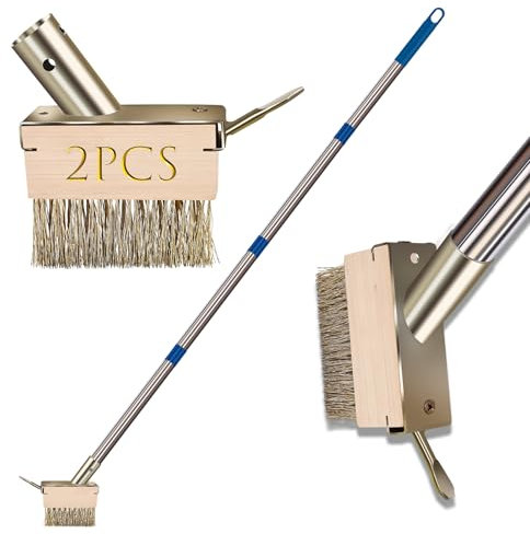 GHWMYD Escoba de Alambre con Mango Largo(165cm), Cepillo de Cerdas de Metal Rígido, Jardín Herramienta de Limpieza de Hendidura para Eliminar de Musgo, Hierbas de Cubierta, Patio, Pasarela (Azul)