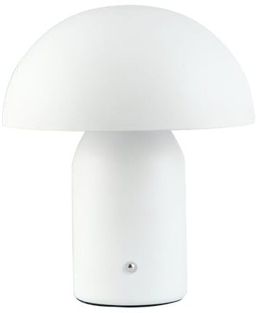 Happy Homewares Modern Rechargeable Mushroom Table Lamp in Mat White - USB-C Cable Included | 3-Step Touch Dimmer | 3600mAh Power | 3w 3000k LED