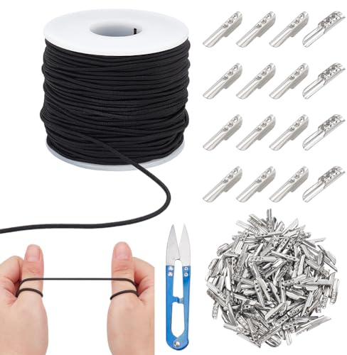 NBEADS Set di Corde Elastiche Spinate Da Circa 55 iarda (50m), Corda Elastica Tonda Elasticizzata Da 2mm con Chiusura A Barbe In Metallo per La Lavorazione di Rilegature di Libri