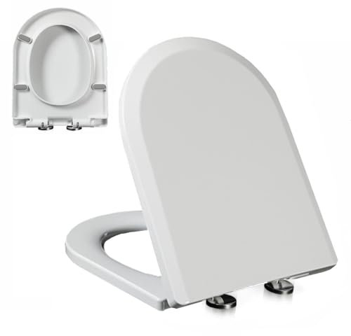 Generic D-Shaped Soft Close Toilet Seat - 360° Adjustable Hinge, Quiet, Easy to Install & Clean - White