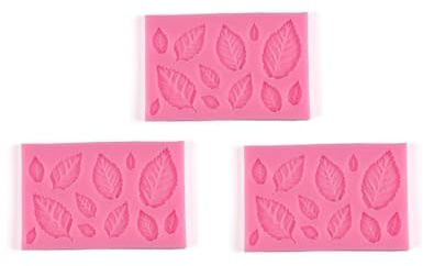 3Pcs 3D Small Leaf Molds Silicone for Sugar Paste, Chocolate, Fondant, Butter, Resin, Polymer Clay, Wax, Soap, Crafting Projects and Cake Decoration Decorating Ceramics and Pottery