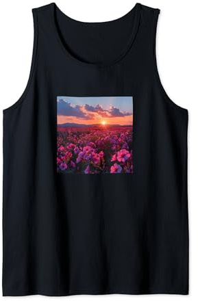 Oleander Flower Field Beautiful Sunset Graphic Tank Top