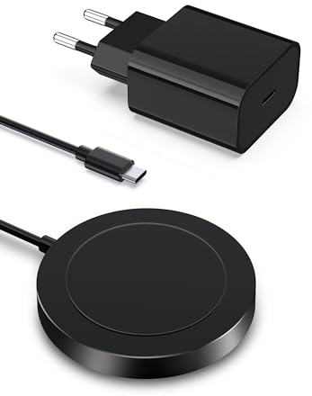 Mag-Safe Ladegerät Wireless Charger für iPhone: Magnet Ladestation Induktive kabellos Ladepad Kompatibel mit iPhone 17 Air 16e 16 15 14 13 12 und Air-Pods 4-2 Pro mit 20W Schnelles Adapter (Schwarz)