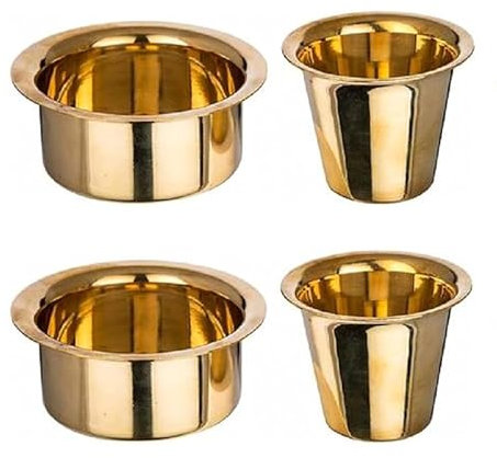 Samyuktha South Indian Brass Coffee Cup Dawara/Dabara & Tumbler for Serving Filter Coffee/Tea/Traditional kumbakonam Dabara Plain - 150ml (Set of 2)