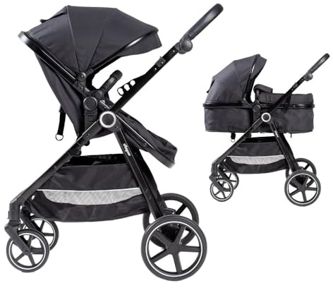 Barnvagn 2-i-1 – modell Versa - Interbaby | Mångsidig barnvagn med justerbart säte och vadderad spjälsäng – från födseln upp till 48 månader eller 22 kg
