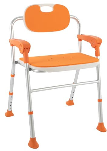 HuKaiL Duschhocker, Faltbare Duschstuhl Badhocker Höhenverstellbar 39-49cm mit Armlehnen und 125Kg Belastbarkeit, Badewannensitz Duschsitz mit Saugfußpad für Menschen, Behinderte, Schwangere