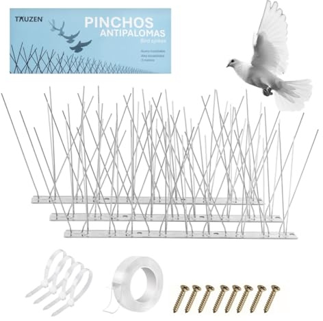TAUZEN®, Pack 3 Metros más Accesorios, 100% Acero Inoxidable 304, Pinchos Antipalomas, Ahuyentador de Aves, Pinchos Anti Gatos, Repelente para Paloma, Incluye Tornillos