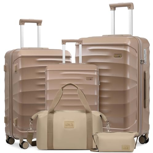 Sea choice Set di valigie 5 pezzi Bagaglio a Mano Ultra Leggero ABS Set Valige Trolley contiene 1 astuccio per cosmetici e 1 borsa portatile con 4 ruote e serratura TSA