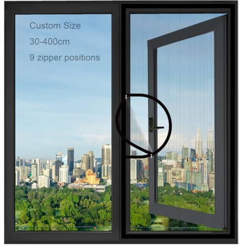 Fly Screen for Windows,Custom Size Anti-Mosquito Insect Window Mesh with Zipper,Self-Adhesive Cat Protection Window Guard Net,Tear-proof Fibergalss Netting