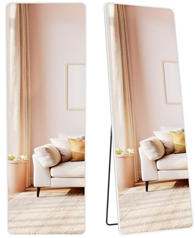 SONGMICS Full Length Mirror, 160 x 50 cm, Rectangle Full Body Mirror with Stand, Aluminium Alloy Frame Floor Mirror, Tempered Glass, for Bedroom, Living Room, Cloakroom, Matte White LFM030WC01