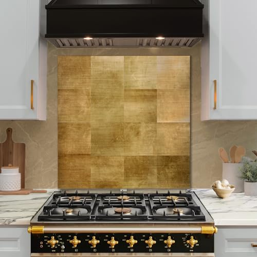 funlife Brushed Aluminum Self Adhesive Splashback for Kitchen, Stain Aged Brass 14.5X14.5CM 16PCS