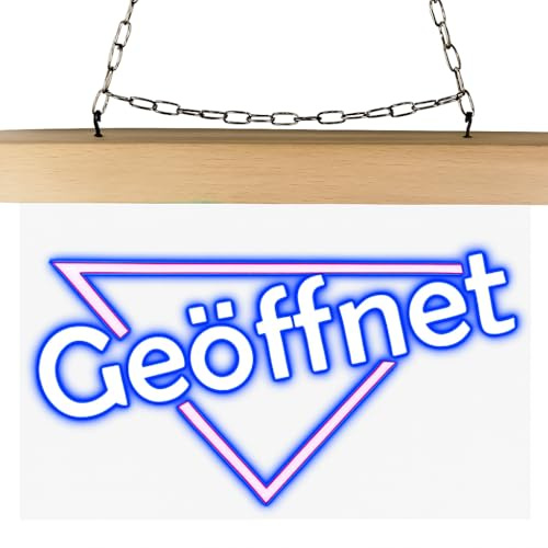 INDIGOS UG - LED Lampen - Geöffnet - graviert - Leuchtschild 26x20 cm zum Hängen an Wand oder Scheibe - Schild beleuchtet für Büro Laden Praxis Studio Schaufenster Empfang Werbung innen