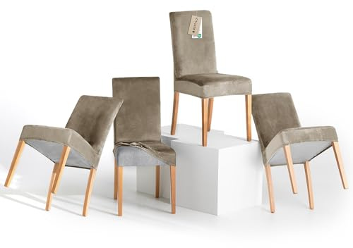 RESTILO Stuhlhussen 4er Set Stretch Stuhlhussen Abnehmbare Waschbare Sento | Stuhlbezüge Esszimmerstühle Elastischer Stuhl Überzug für Esszimmer Küche Restaurant Hotel Hochzeit Party, Beige
