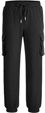 JOCMIC Boys Waterproof Trousers Kids Hiking Cargo Joggers Pants Quick Dry Lightweight Black, 11-12 Years, Tag 150
