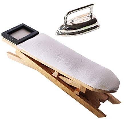 YARNOW Miniatura de Plancha y Mesa de Planchar para Casa de Muñecas Decoración Creativa Miniatura de Hierro y Mesa de Planchar Adorno para Micro y Manualidades