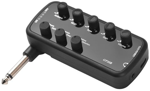 Haofy Compact Guitar Amp Kopfhörer-Verstärker Mini-Verstärker mit 3 Lautsprechersimulationen, Ideal für E-Gitarrenspieler Black 9.7 * 3,5 * 4, Cm (Bass)