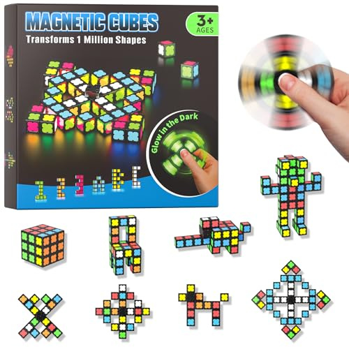 Magnetische Fidget Toys Kinder Teen Erwachsene, Fidget Spinner mit 36 im Dunkeln Leuchtenden Magnetische Bausteine, DIY Kreative Magnete Spielzeug Geschenke für Adhs, STEM Kinder Sensorik Spielzeug