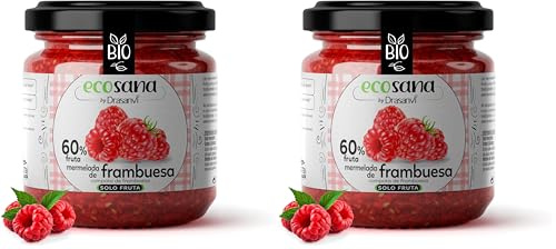 ECOSANA MERMELADA EXTRA FRAMBUESA SIN AZÚCAR CERTIFICADO BIO by DRASANVI - VEGANO - SIN GLUTEN - 250g (Paquete de 2)