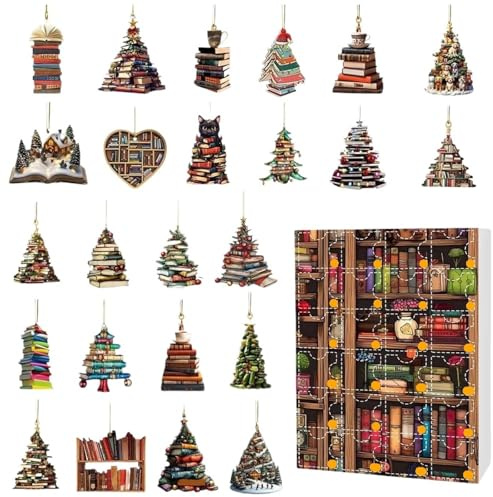 Julgran bokhylla adventskalender, 24 dagar 2D akryl högtidsdekor