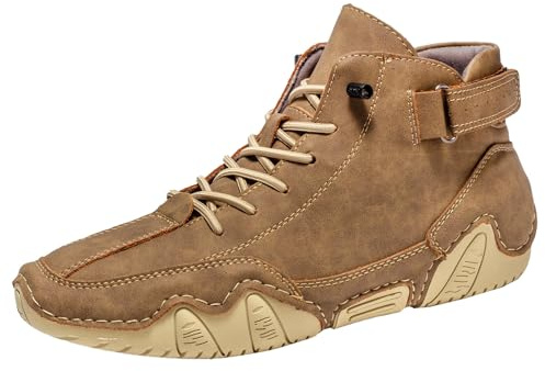 Sportskor herr hög topp, vandringsskor herr vattentäta sneakers spännremmar basketskor mocka ankelstövlar utomhus vinterskor varma fodrade barfotaskor ankelhöga sneakers, kaki, 48 EU