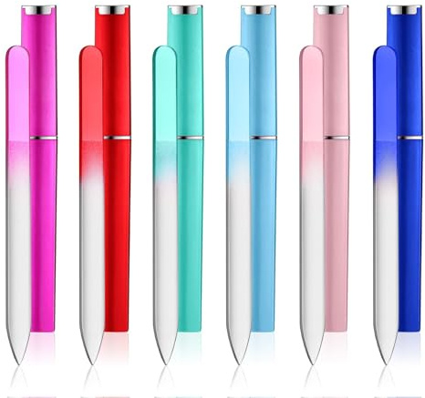 TIESOME Lot de 6 limes à ongles en verre de cristal avec étui, double face, pour manucure professionnelle, manucure naturelle, pédicure, faux ongles