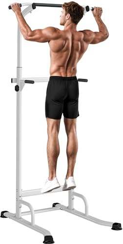 SPORTNOW Barre de traction sur pied chaise romaine - station de musculation réglable avec station dips - power tower maison en acier solide pour entraînement complet 120 kg, blanc