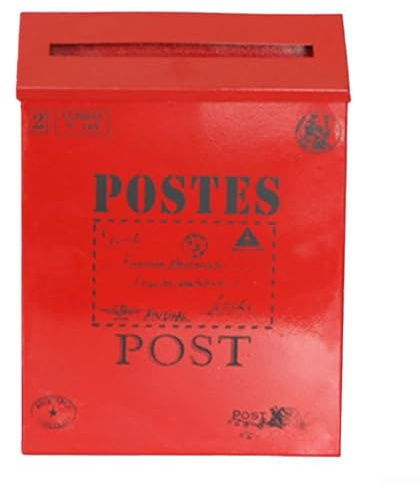 Buzón de metal rústico con diseño europeo vintage para montaje en pared, práctico accesorio de decoración del hogar y accesorio de fotografía, hecho en hierro (rojo)