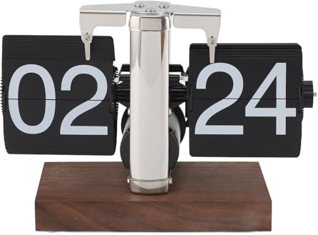 ZASCHMOY Orologio da Tavolo Flip Orologio da Tavolo Digitale retrò con Base in Legno 24 Ore su 24, Meccanico Automatico per Ufficio Domestico