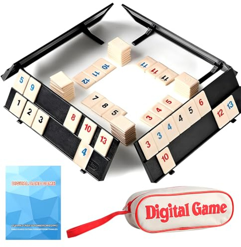HTGWCG Klassisches Mini-Rommé-Spielset, Rummy Cup Brettspiel mit 4 Zusammenklappbaren Spielständern, Reisetasche, PVC Material, für Familienfeier Geburtstagsfeier