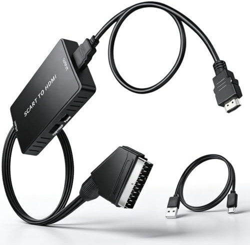 Beigemo SCART auf HDMI Konverter 1080P, SCART zu HDMI Adapter Analog zu Digital Video Audio Wandler, Plug & Play mit USB Stromkabel für HDTV, VHS, DVD Player, Sky Receiver, PS2 PS3