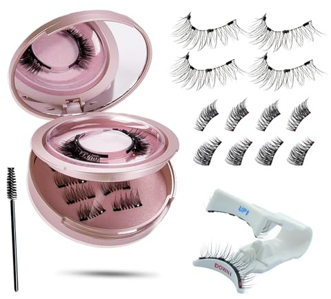 Magnetische Wimpern, 3 Paar Magnet Wimpern Ohne Eyeliner, Vollwimpern & 3/4 Halbwimpern Styles Magnet Wimpern Natürlicher Look,4-Magnet Upgrade Mit Applikator Kein Kleber erforderlich