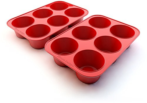 Silicone Texas Muffin Pan 6-Cups, Jumbo Muffin Pan Set of 2, BPA-Free Non-Stick Cupcake Maker, 10.75L x 7.5W for Baking