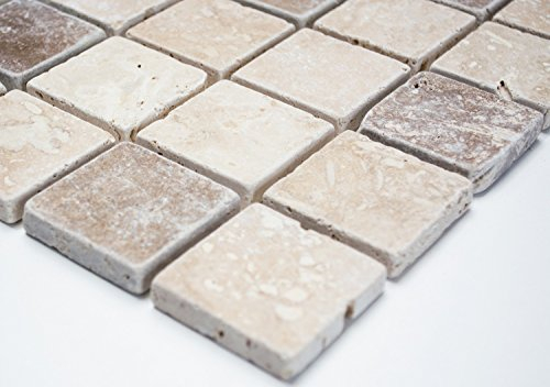 Mosaik Quadrat Chiaro + Noche Travertine Travertin Naturstein Küche, Mosaikstein Format: 48x48x10 mm, Mattengröße: 305x305 mm, 1 Matte