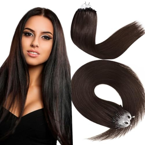 Kun Na Micro Bead Hair Extension Virign Remy Human Hair 18inch Dark Brown | 1g/Strand 50s/Pack Silky Straight Hair Pre-Blonded Micro Loop Ring Hair Microbead Extensions Smooth Micro Link Tip