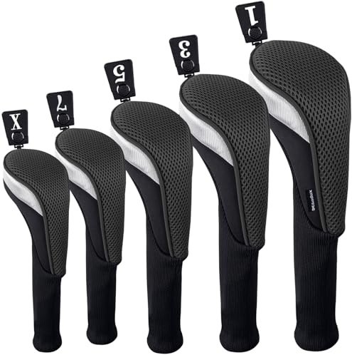 Andux Juego de 5 Fundas para Cabeza de Palo de Golf de 460 CC, Color Negro y Negro