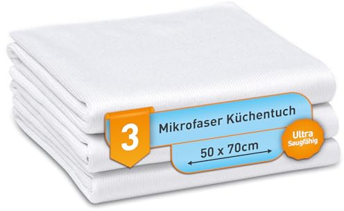 culiclean Mikrofasertücher Auto – extrem saugfähig, Weiß, 50x70 cm, 3X | Microfasertücher, Putztücher, Küchentücher, bis 95°C kochfest waschbar, trocknergeeignet
