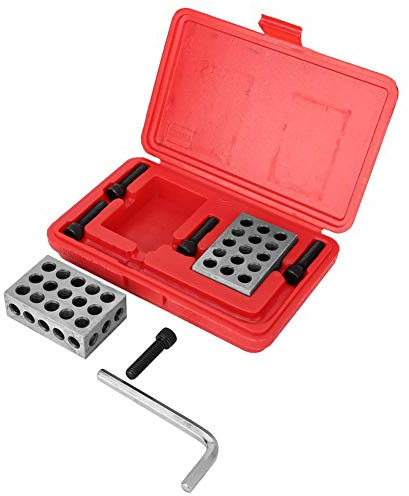 Precision V Block Clamp Set 1 Pair Matched 1-2-3 Blocks for Milling Machine 23 Holes 0.0001 Inch Accuracy Hardened Steel Machinist Tool with Screws and Wrench