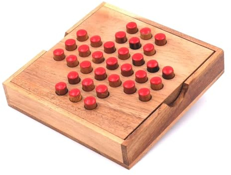 ROMBOL Solitaire, der unterhaltsame Klassiker aus edlem Holz mit praktischem Verschlussband, Farbe:Rot