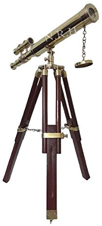 Nautisches Messing-Teleskop mit doppeltem Teleskop, Maritim, mit Holzstativ