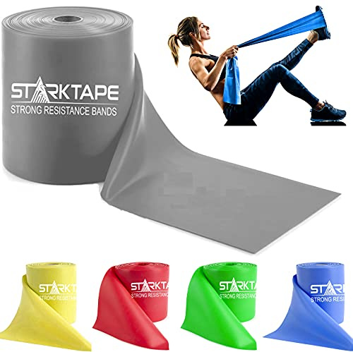 Starktape Bandes de résistance sans latex pour physiothérapie professionnelle élastique pour le haut et le bas du corps, pilates, rééducation, yoga, pilates, entraînement, rouleau de 22,9 m Gris