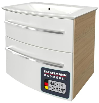 FACKELMANN B.Style Badmöbel Set 2-teilig – Breite 63 cm – Waschbeckenunterschrank mit Gussmarmor Waschbecken, Soft-Close-System, Braun hell/Weiß, vormontiert