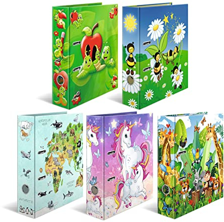 HERMA Ordner A4 Kindermotive Set, 10 Stück, 7 cm breit, Ringordner mit Kindergarten Motiv, bunter Aktenordner mit Innendruck für Jungen, Mädchen und Kinder