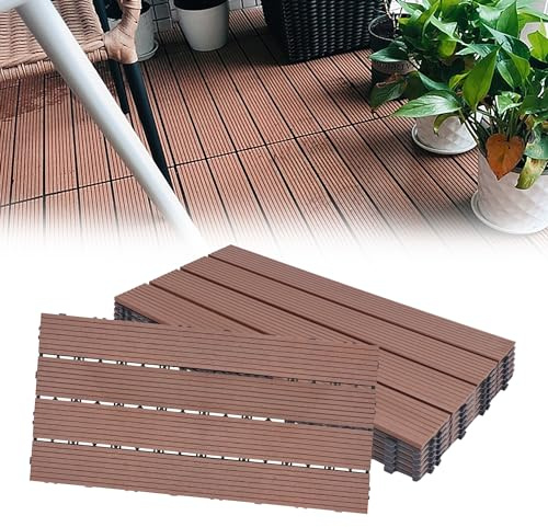 HENGMEI WPC Fliesen Terrassenfliesen 30x60cm Balkonfliesen Klickfliesen Bodenbelag mit klicksystem, 1m²/6 Stück, für Terrasse und Balkon, Braunlich rot