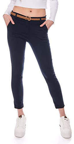 Kendindza Chino Damen Hose Stretch mit Gürtel Stoffhose Damen elegant lang