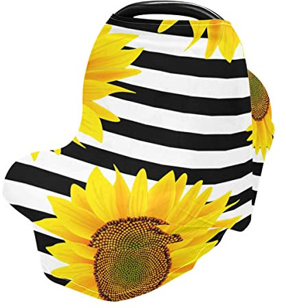 Mnsruu Sonnenblume mit Streifen Stillbezug Stillschal Autositzbezüge für Babys Säugling Dehnbar Weich Atmungsaktiv Mehrzweckbezug Cover Ups, Geschenk für Jungen Mädchen