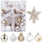 30 Piezas Mini Adornos Navideños con Colgador, Pequeños de 3 CM Dorados y Blancos Juego de Decoraciones para Mesa