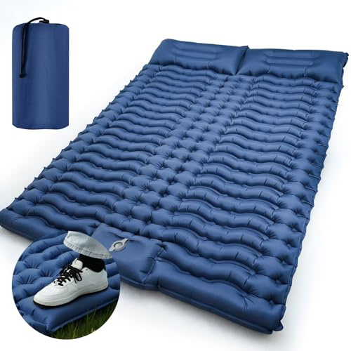 LAMA Doppel Camping isomatte, Aufblasbare Luftmatratze für 2 Personen 200x140x10cm Ultraleichte Schlafmatte mit Luftpumpe Kissen und Fußpresse für Camping Backpacking Wandern Reisen Zelten Strand,Blau